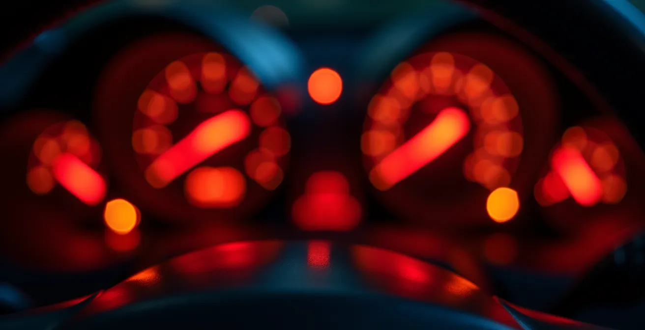 Symbolische Darstellung eines Fahrzeug-Armaturenbretts mit einer leuchtenden ABS-Warnleuchte.