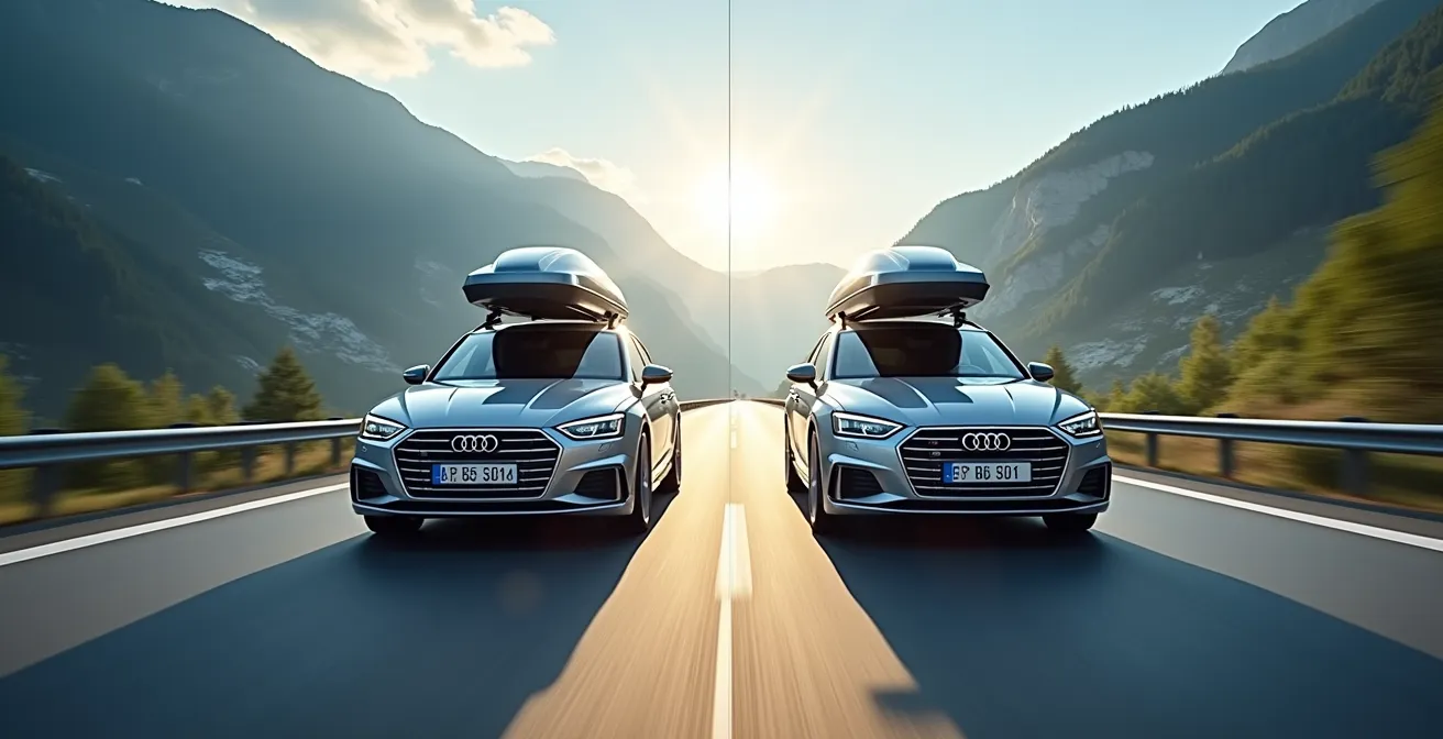 Vergleich der Luftströmungen bei Fahrzeugen mit und ohne Dachträger auf einer Schweizer Autobahn