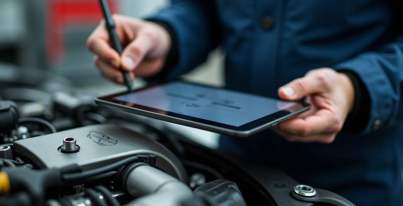 Professionelle Fahrzeuginspektion mit digitaler Checkliste