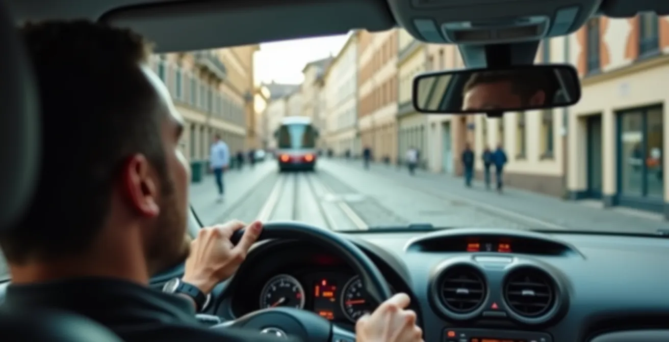 Ein entspannter Fahrer navigiert souverän durch den Stadtverkehr von Zürich, was den durch ein optimiertes Fahrwerk gewonnenen Komfort symbolisiert.