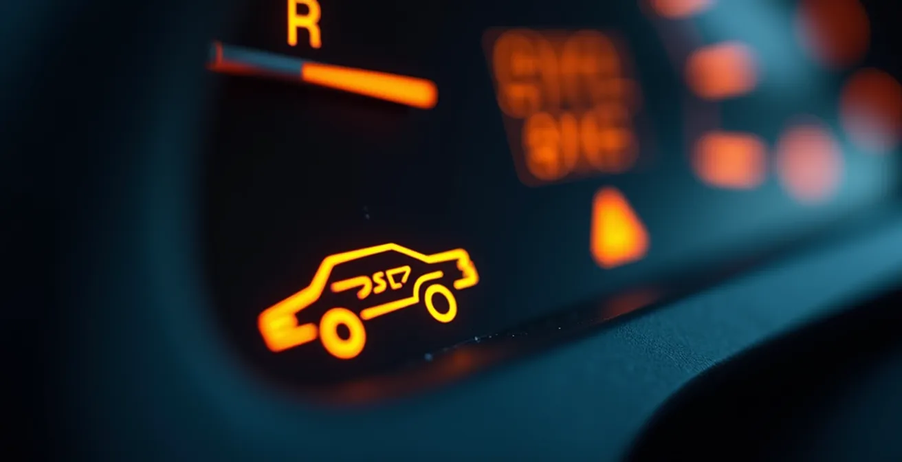 Nahaufnahme eines Armaturenbretts mit aktivierter ESP-Warnleuchte