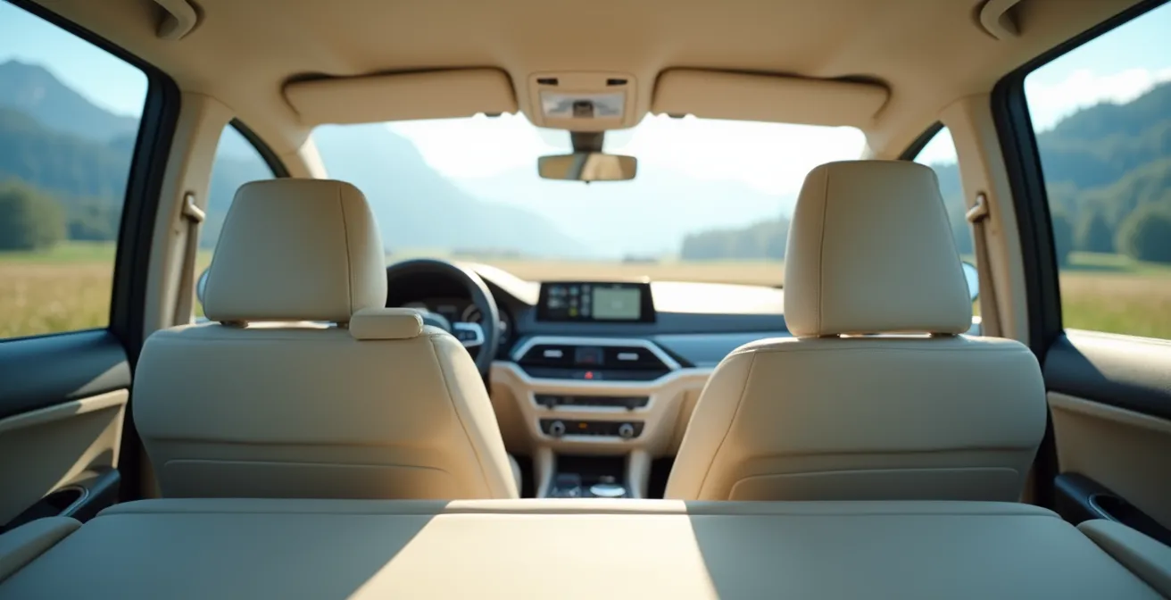 Weitwinkelansicht eines gepflegten Familienautos mit Fokus auf saubere Luftausströmer und hygienischen Innenraum