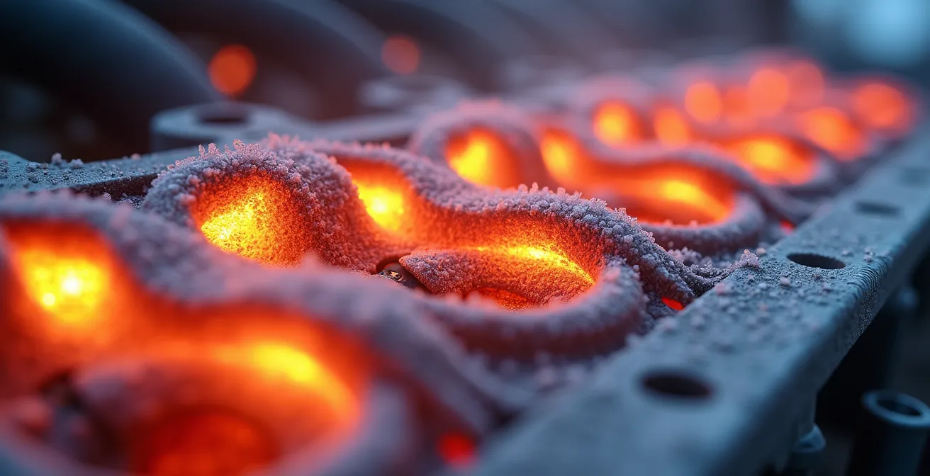 Nahaufnahme der Wärmeverluste eines Motors im Schweizer Winterklima